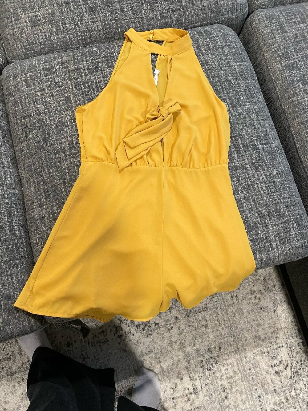 mustard yellow romper, tie front.